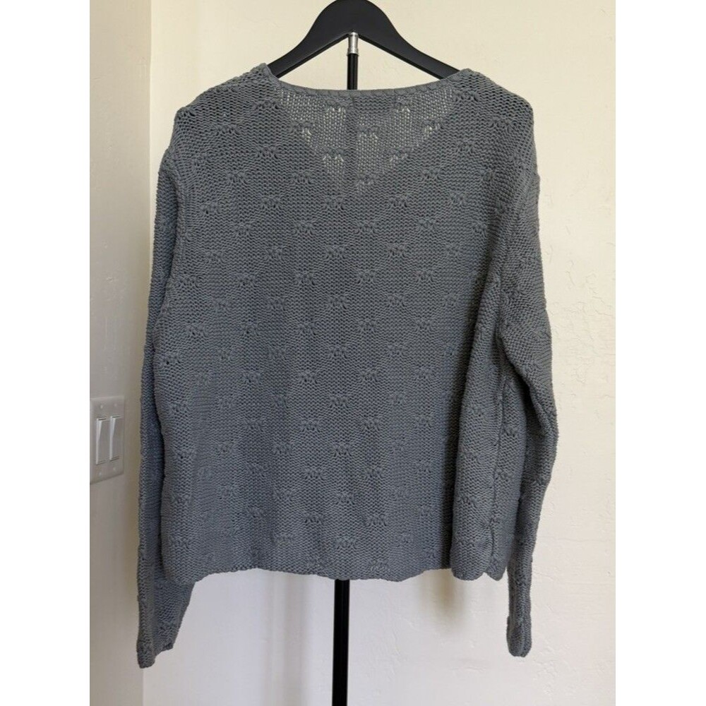 J Jill 100% Cotton Cardigan Sweater L Diamond Pattern Academia Work Office Cozy - Picture 8 of 8